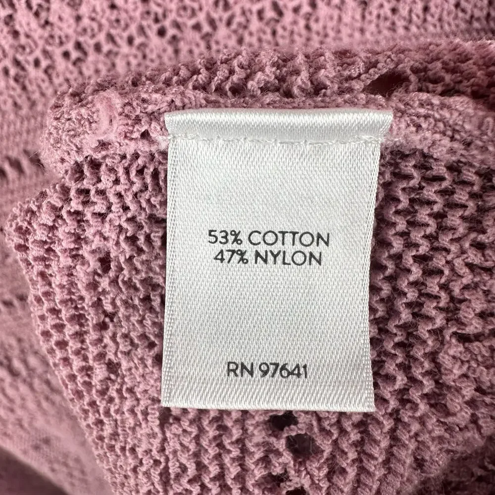 J Jill Sweater Women Large Pink Open Knit Lightweight Cotton Blend Coastal Beach